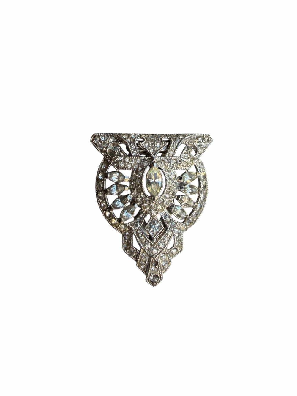 Vintage 1930s Art Deco Clear Rhinestone Dress Clip - Phinney Pat.